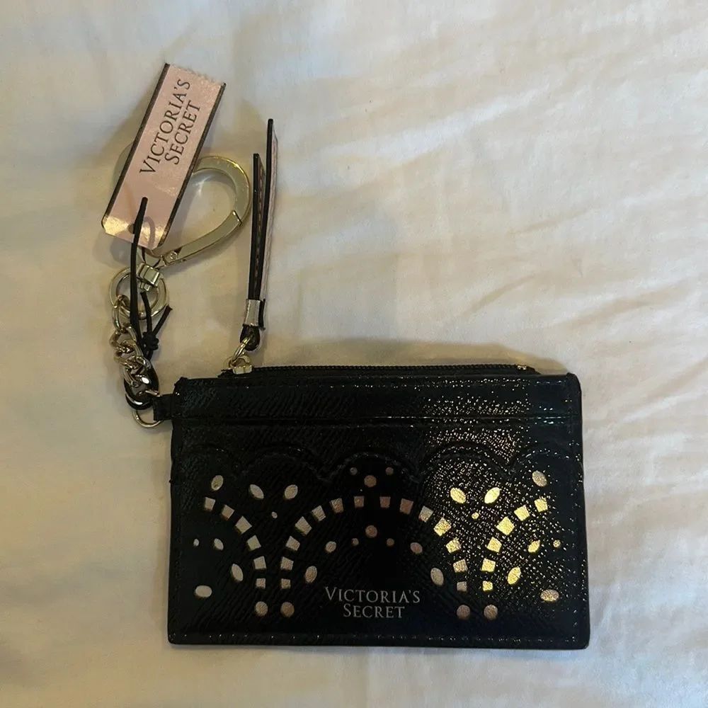 Victoria's Secret Black and Gold Card Holder Keychain